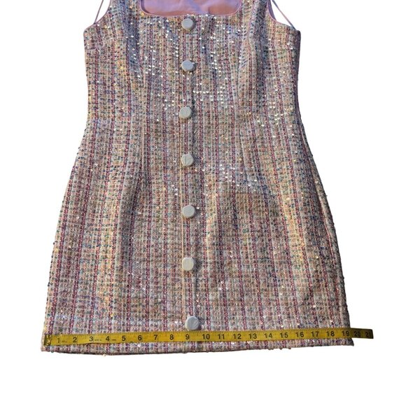 Endless Rose Pink Tweed Mini Dress With Sequins & Buttons Size M Sleeveless - Picture 12 of 16
